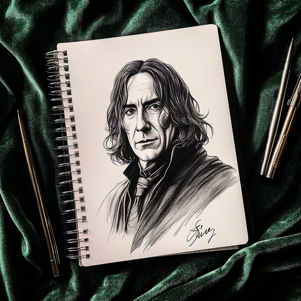 A realistic pencil sketch of Severus Snape portrait.