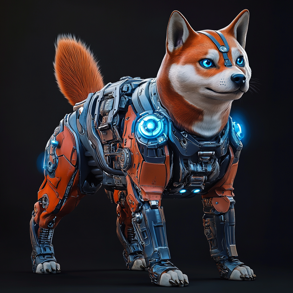 A realistic robotic shiba dog with human muscles.