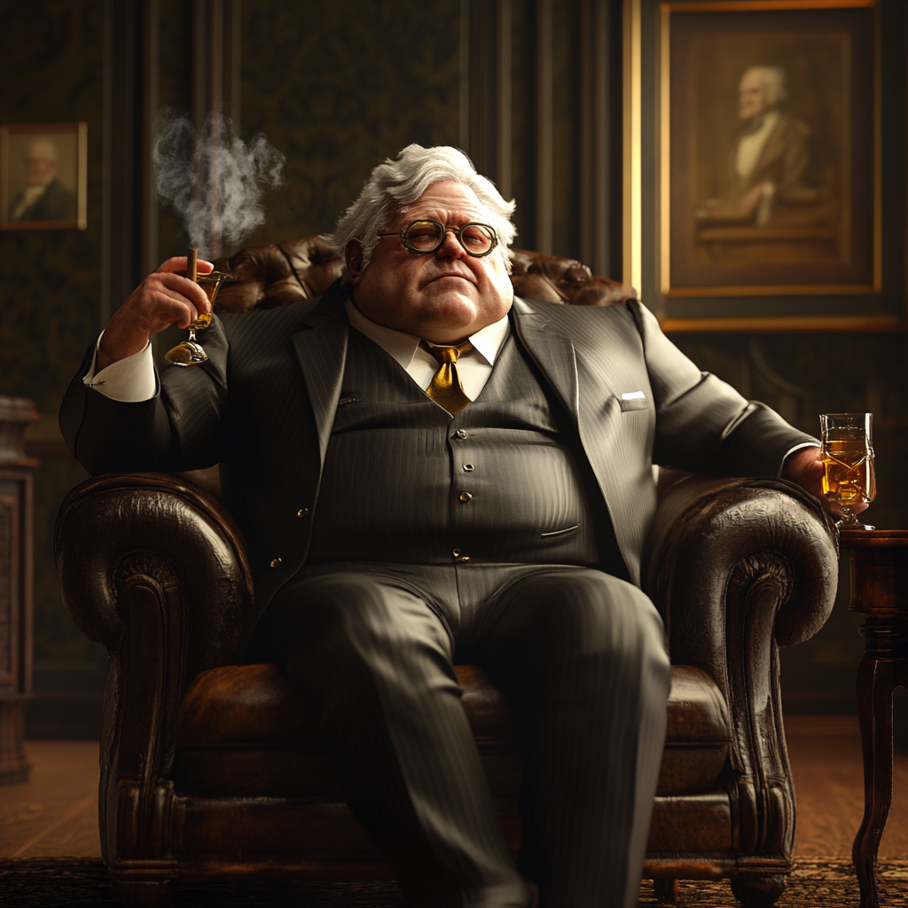 A rich businessman relaxing with whiskey and cigar