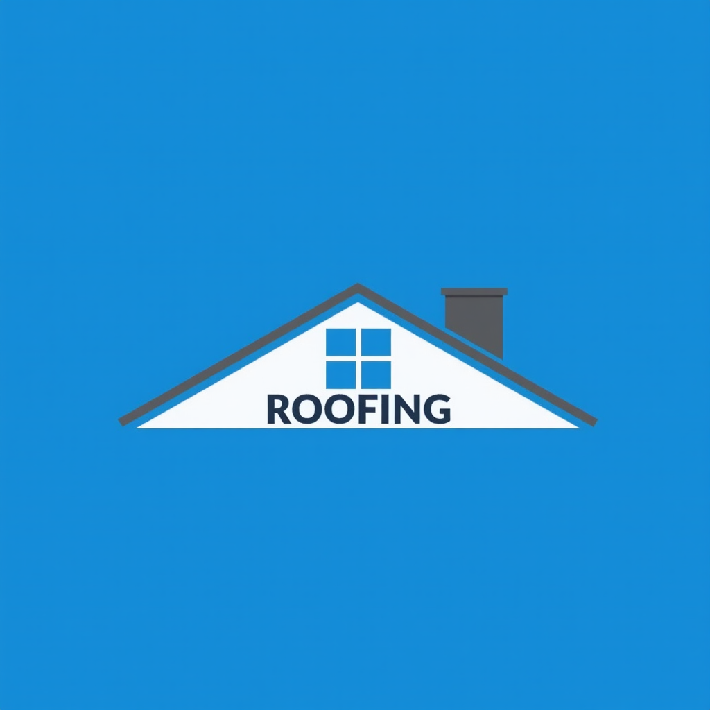 A roofing company logo on a bold blue background.