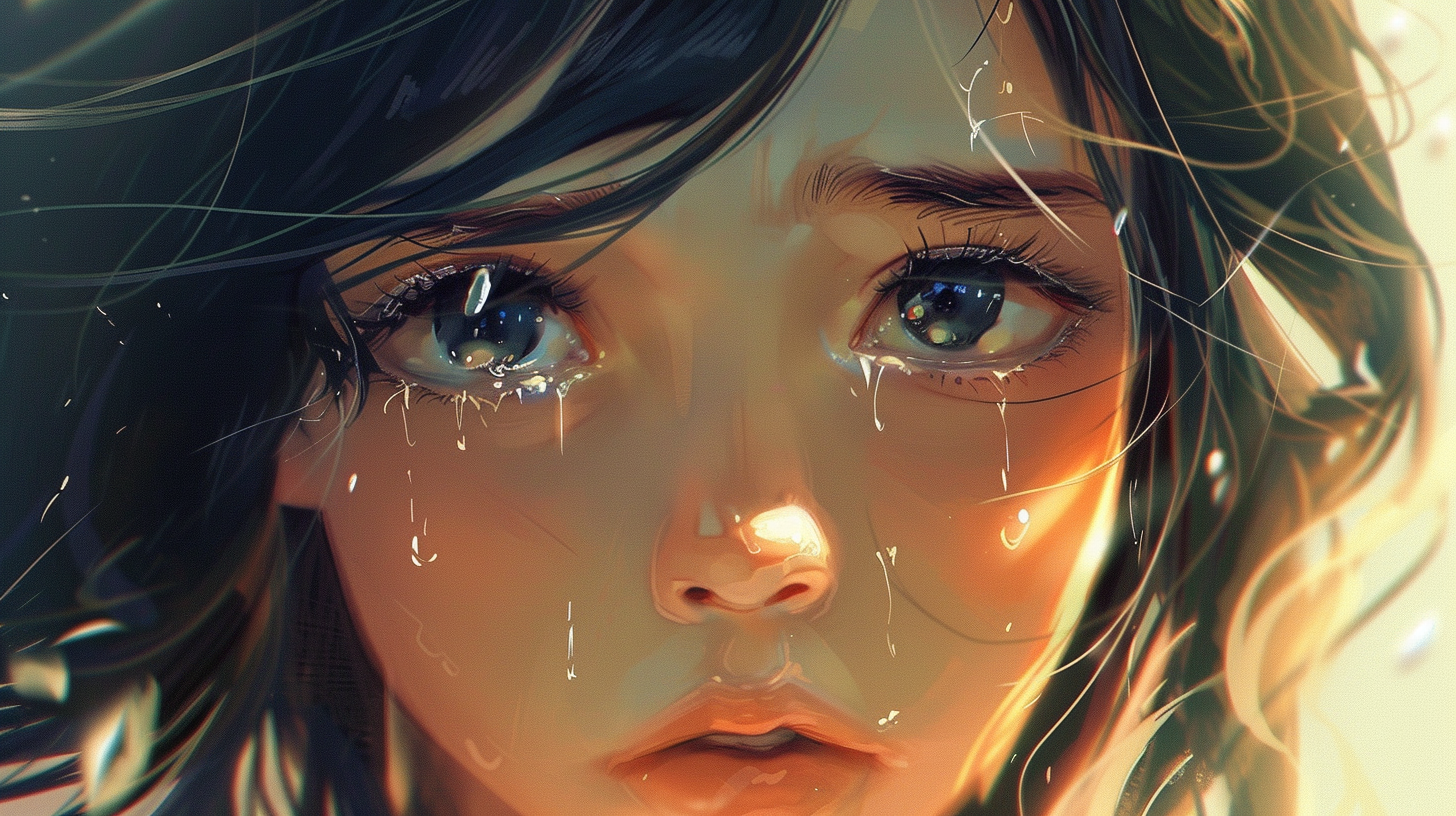 A sad anime girl with tears