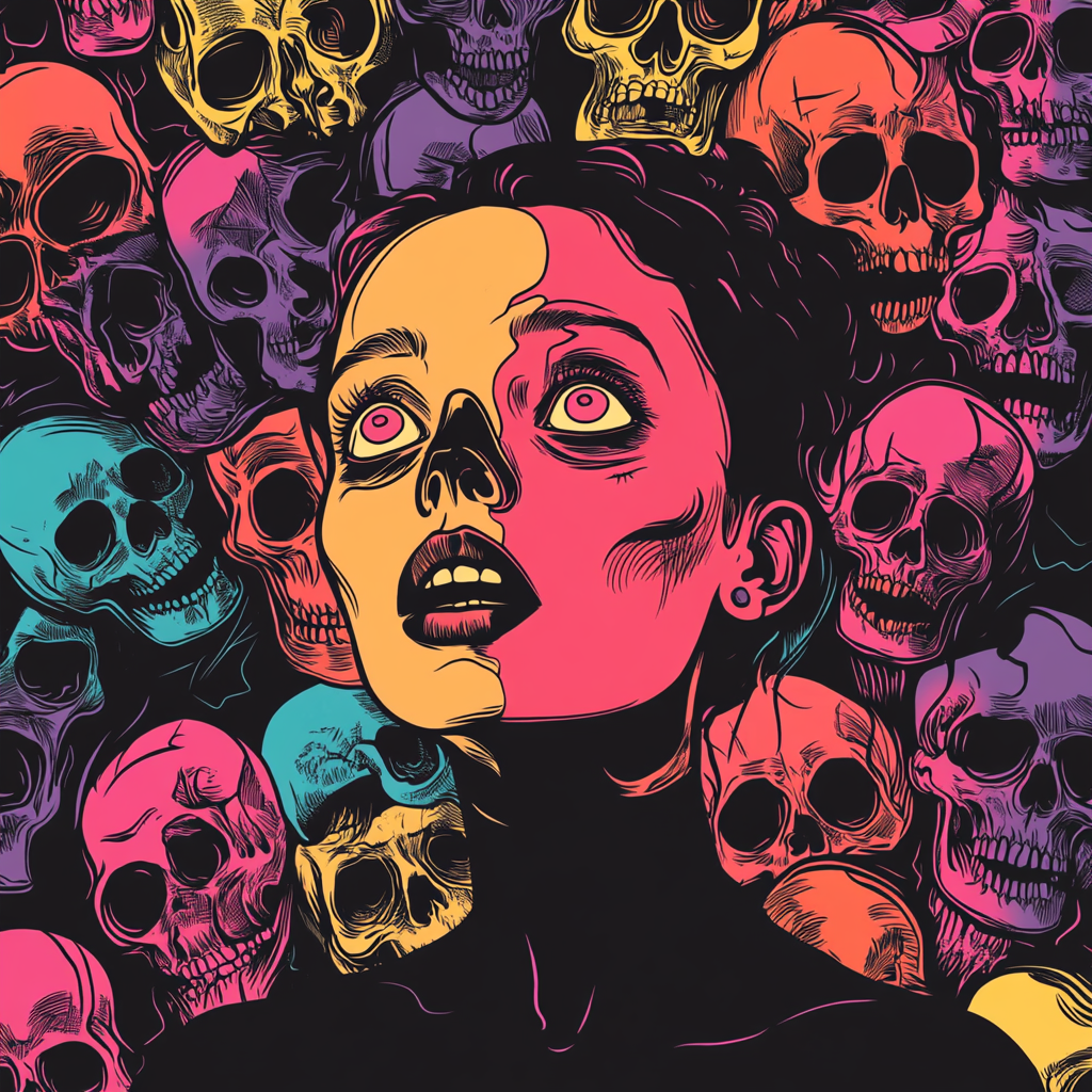 A scary woman in skull top, Halloween art