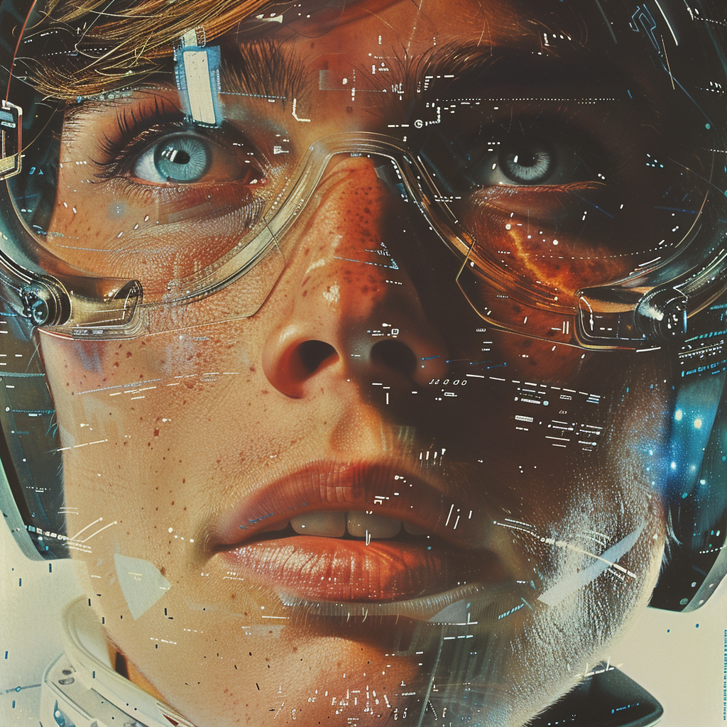 A science fiction movie poster with a realistic character.