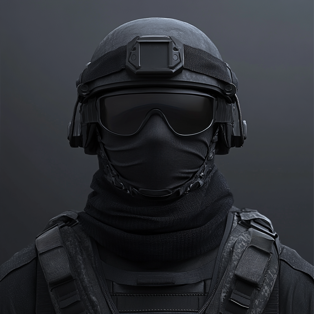 A secretive soldier in black combat gear.