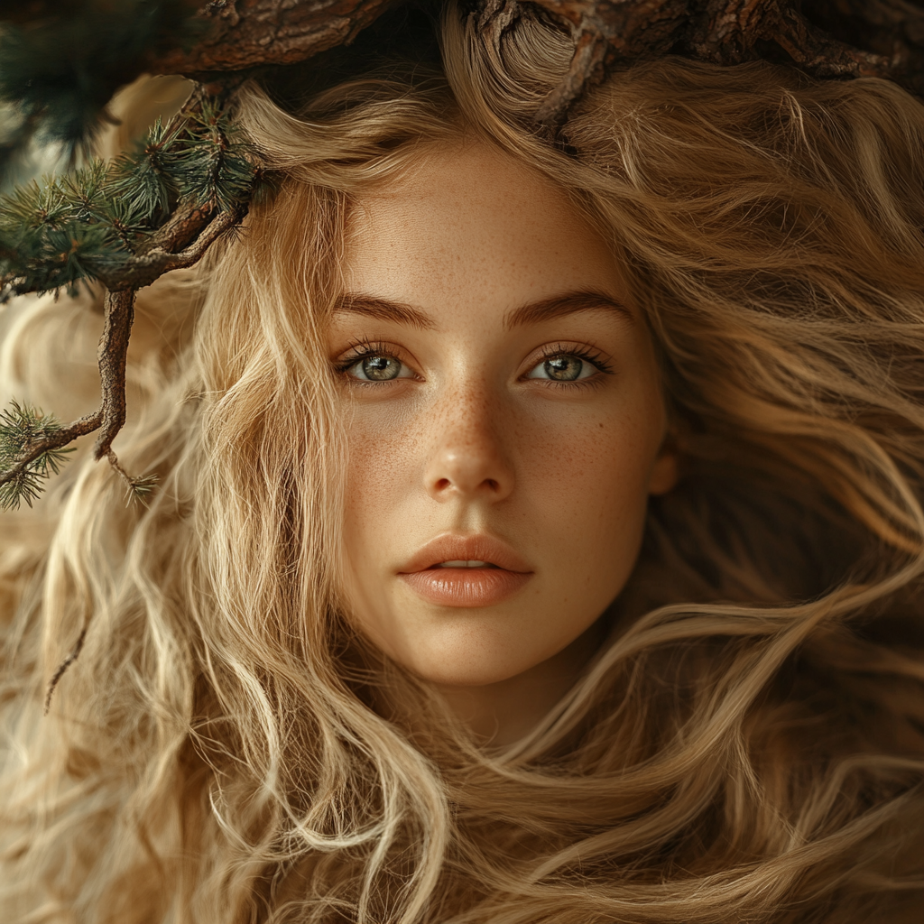 A secure woman with long blond hair, roots intertwining.