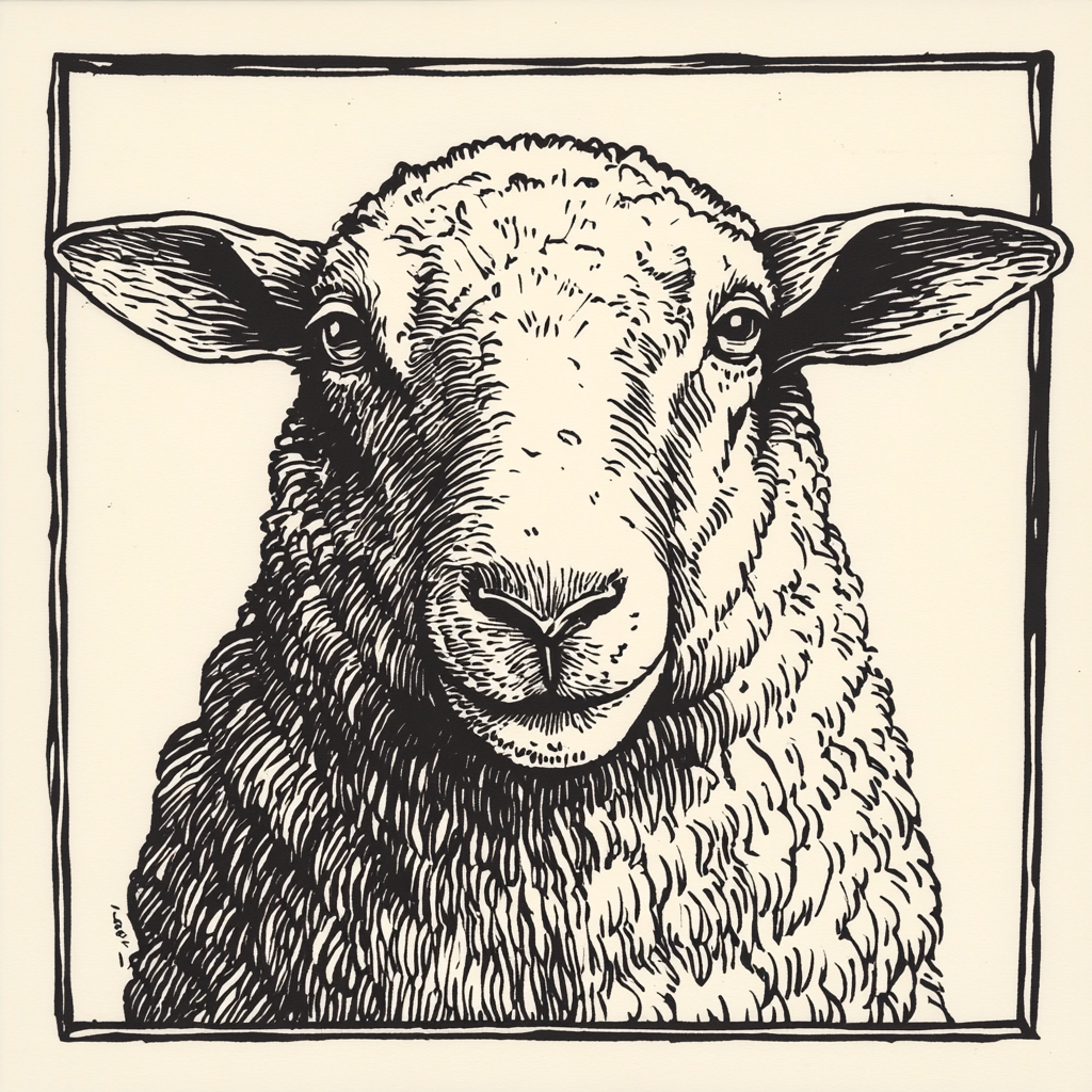 A sheep vtt token with bold graphic style.