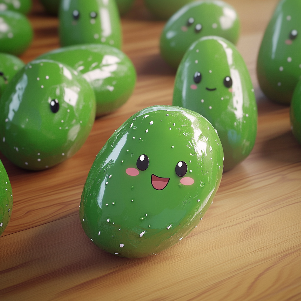 A shiny cartoon cucumber in cute clay style