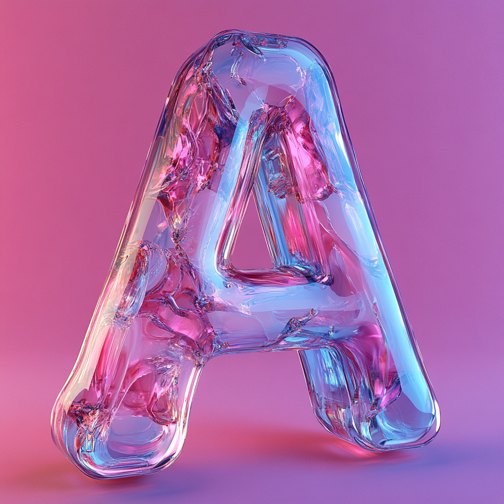 A shiny letter A in 3D glass.