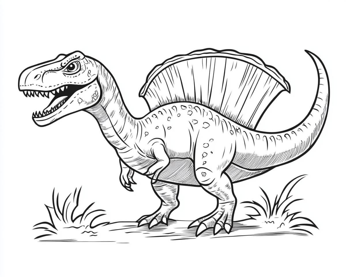 A simple Spinosaurus dinosaur coloring page for kids.