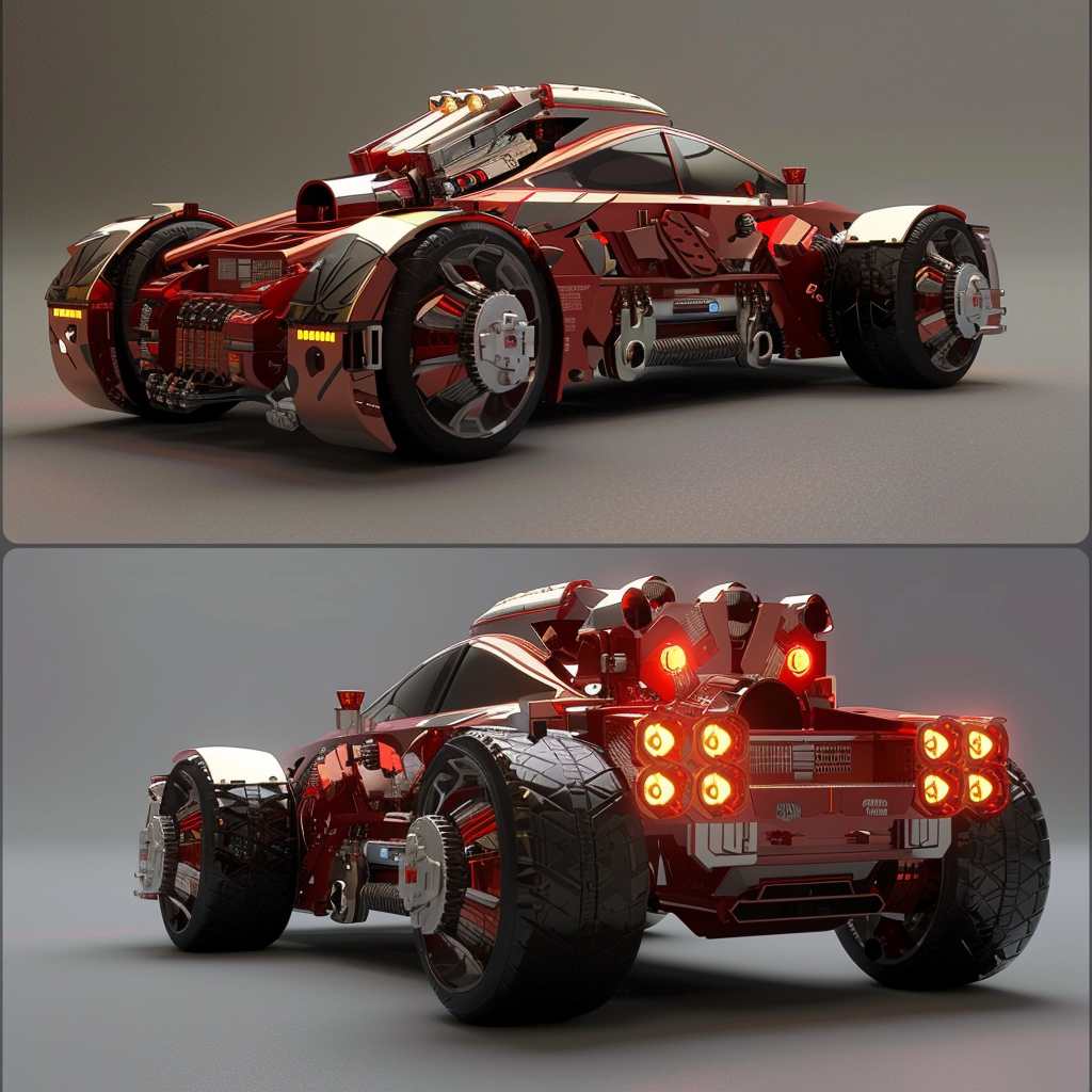 A sleek, powerful fire truck in futuristic city.