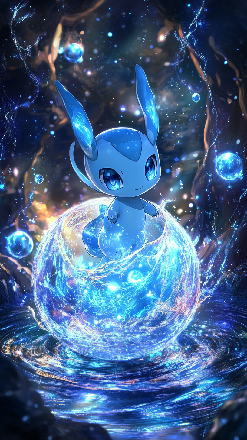 A small Dratini with blue body and enchanting eyes.