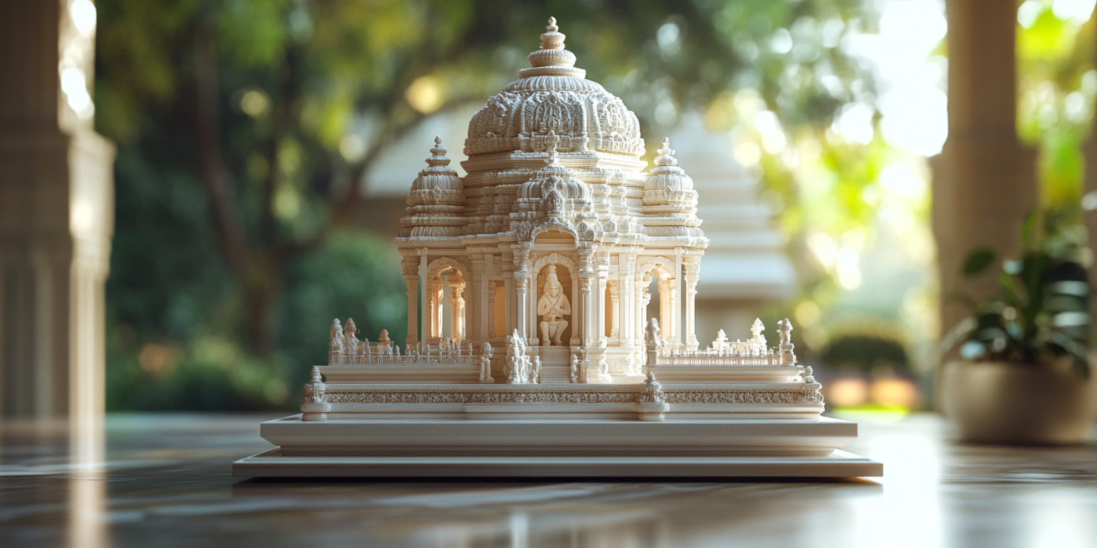 A small white jain temple inside a house.