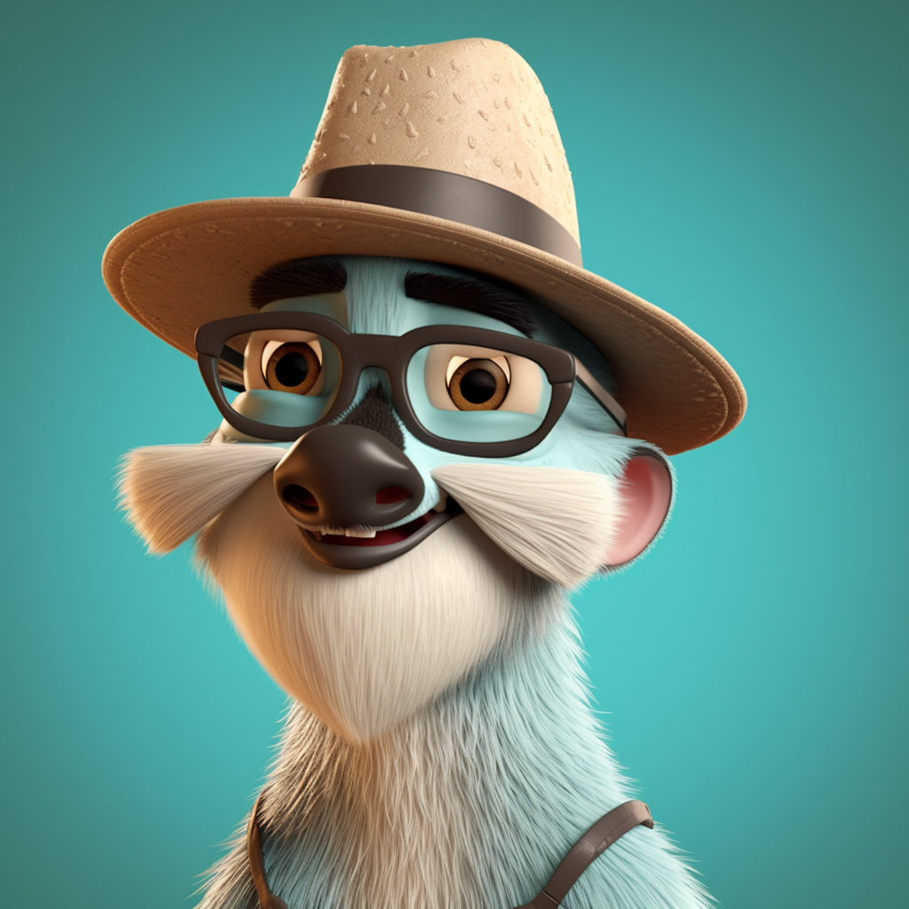 A smirking meerkat with glasses and a hat.