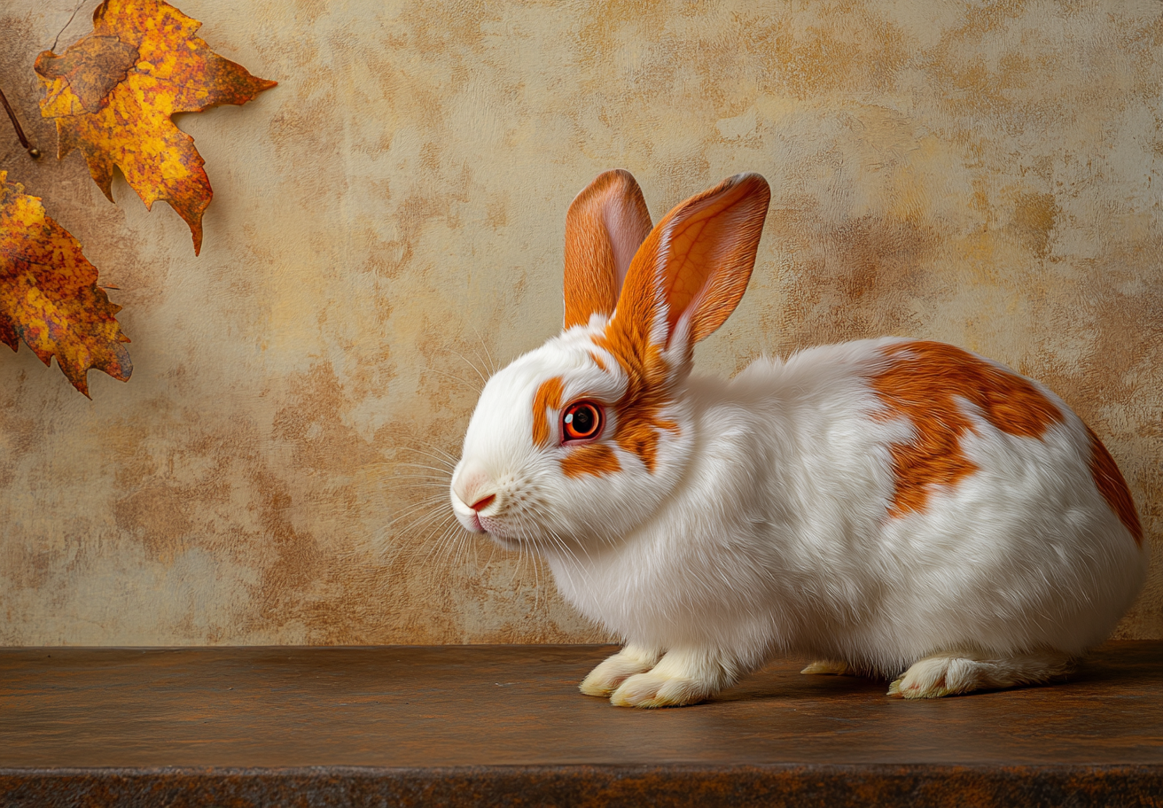 A sneaky rabbit posing for a photo on table