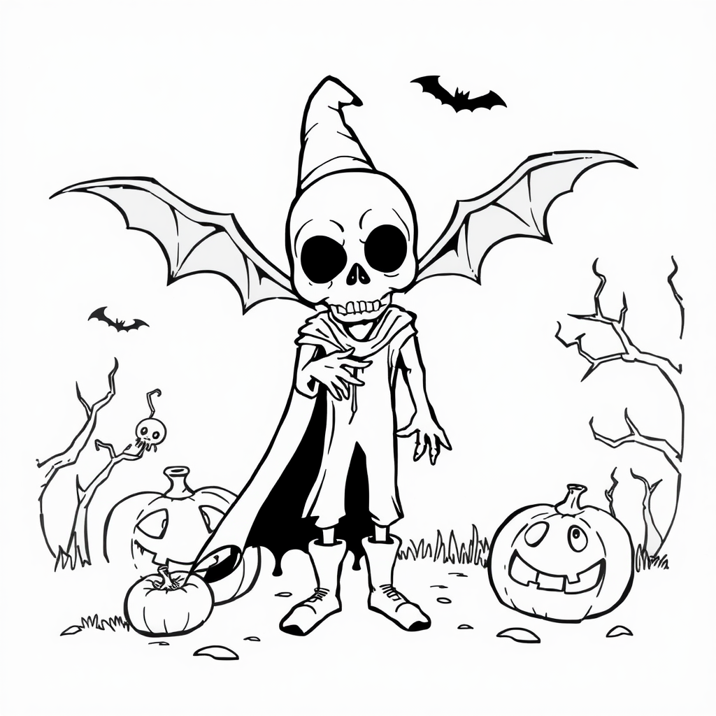 A spooky Halloween coloring page with vector art.