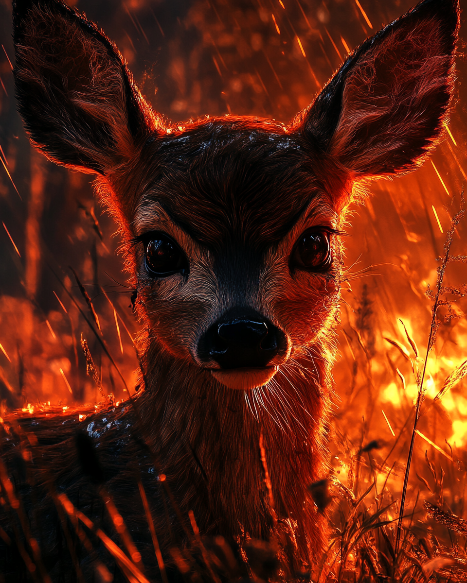 A spooky forest with a scary deer