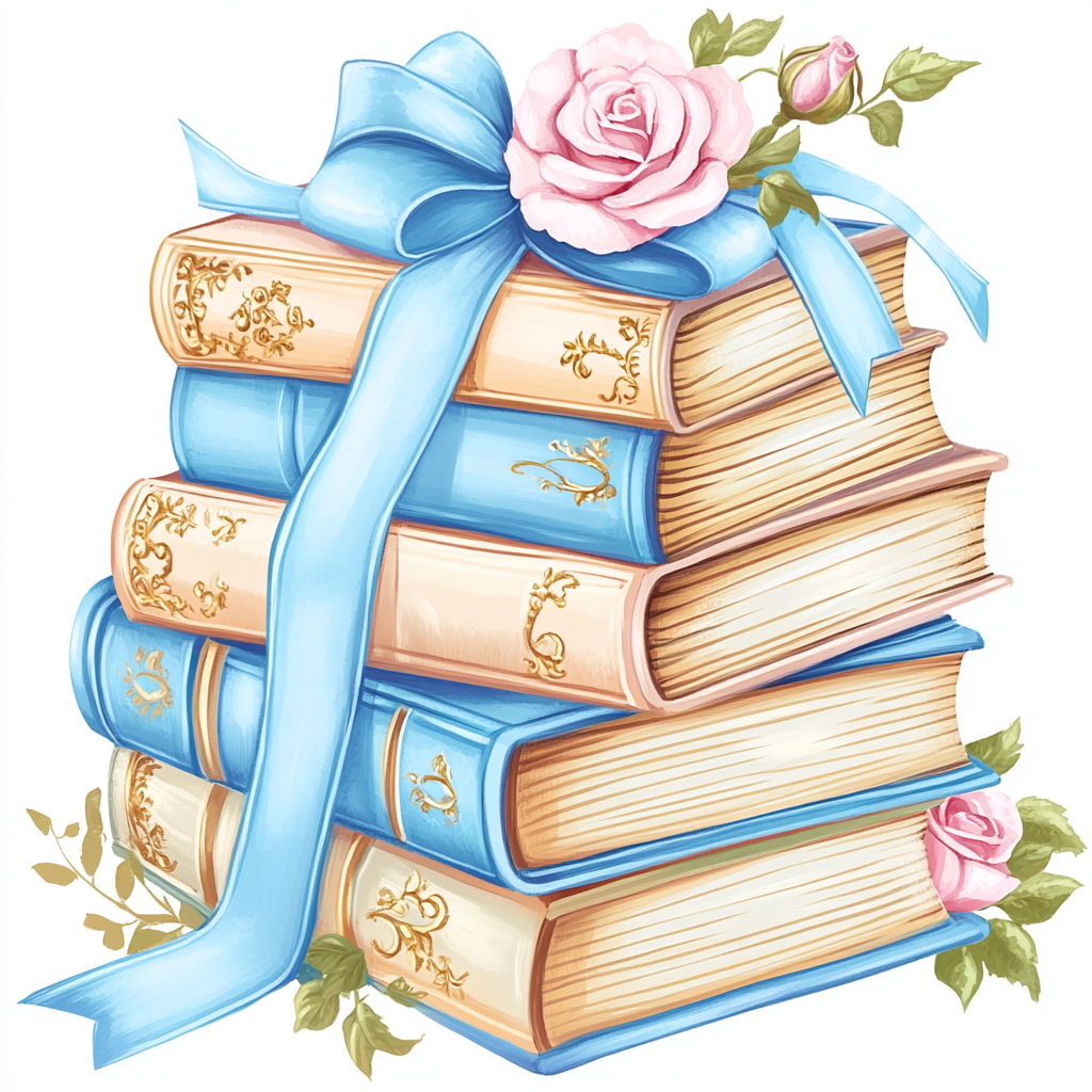 A stack of fancy books with pretty ribbon