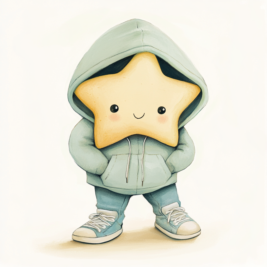 A star in hoodie and sports shoes drawing.