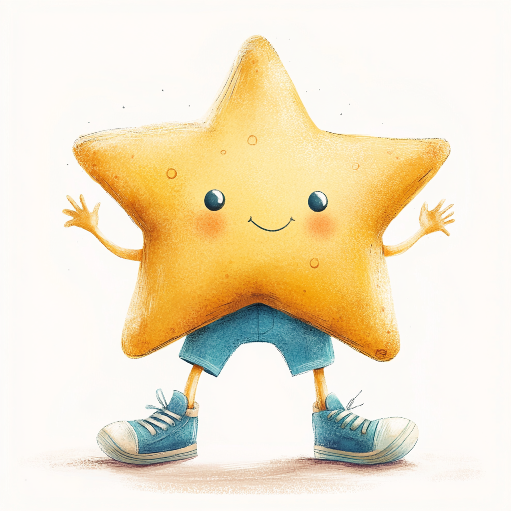 A star with hands and legs curious, in sneakers.