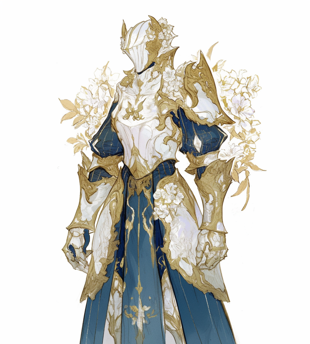 A strong knight in blue and gold armor.