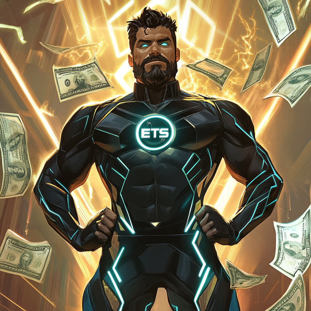 A strong superhero in futuristic suit with riches