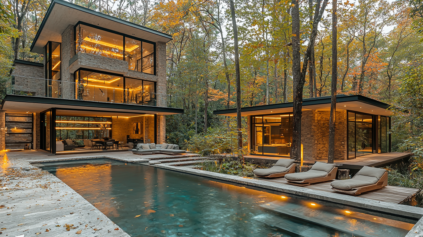 A stunning modern house with vaulted ceilings.