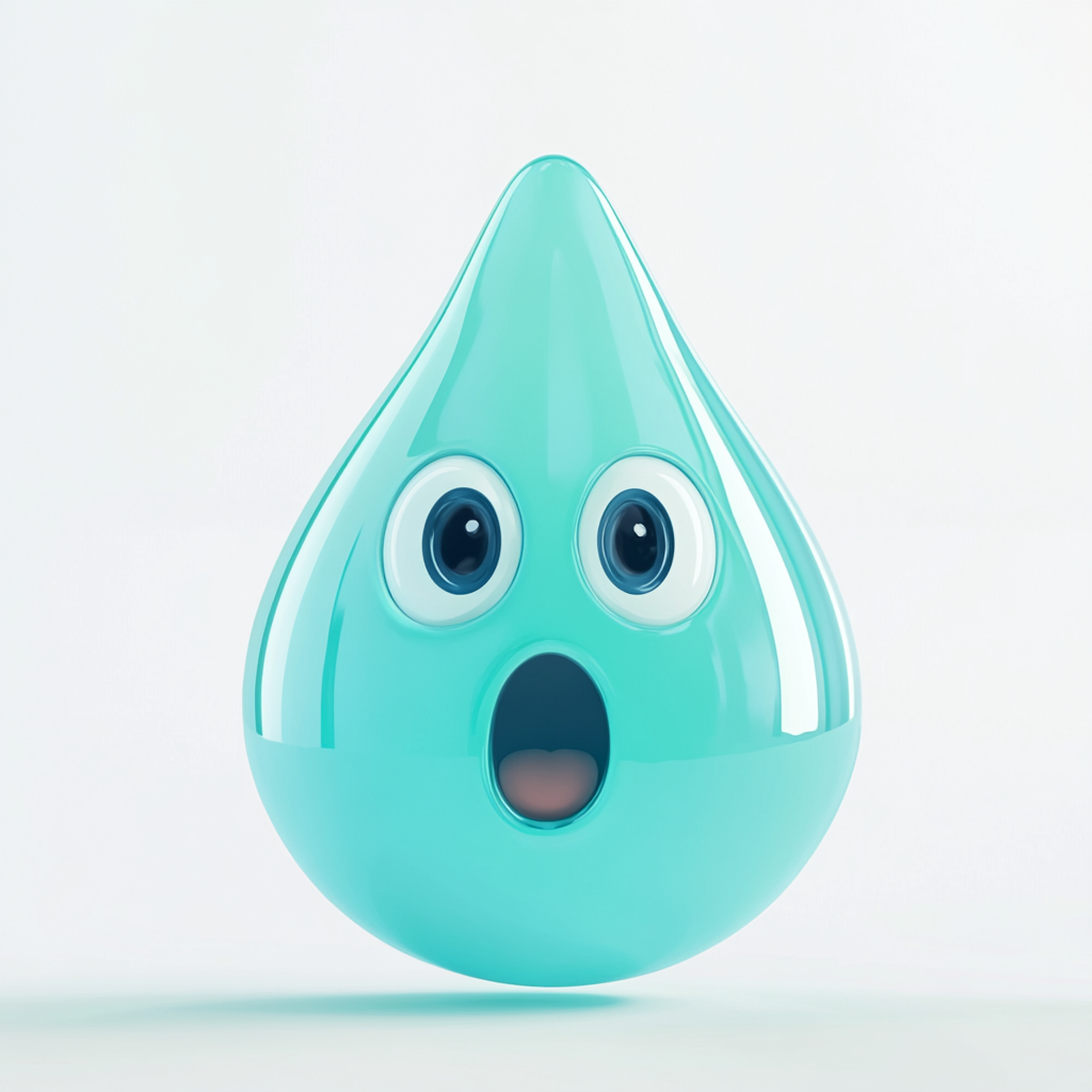 A surprised water drop cartoon on white background.