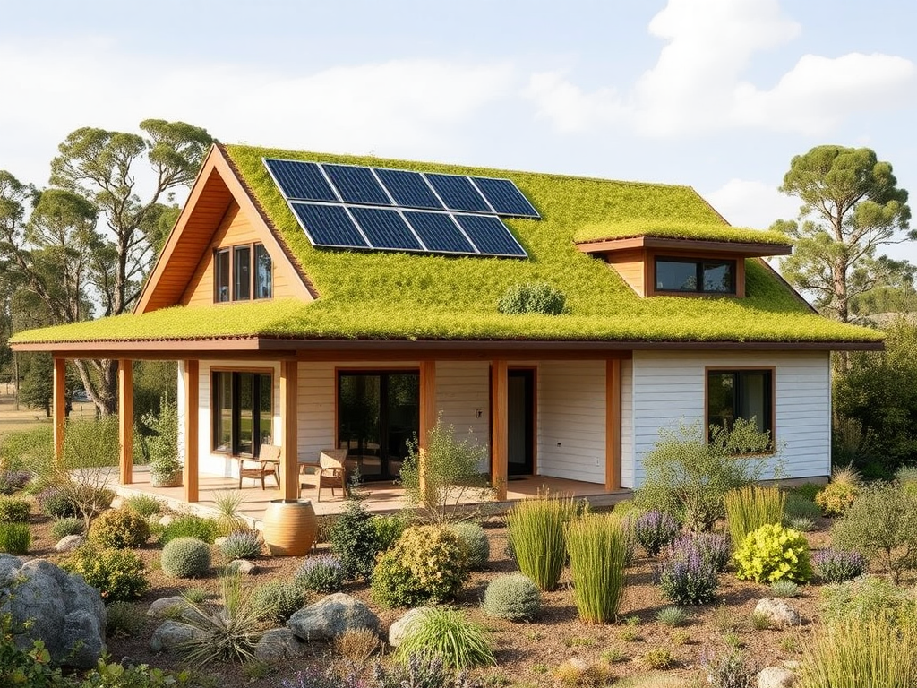 A sustainable house with nature-friendly features.