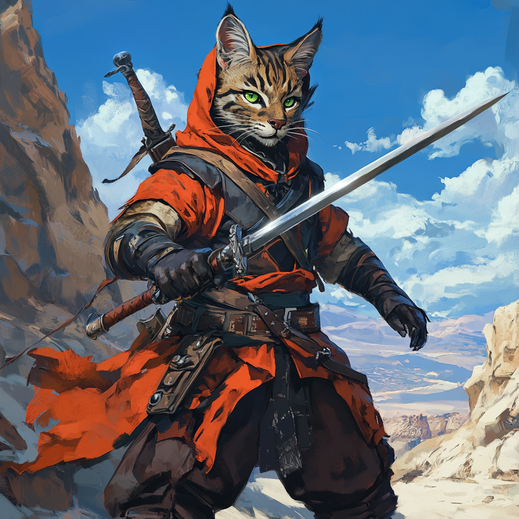 A tall male tabaxi rogue wearing ornate armor.