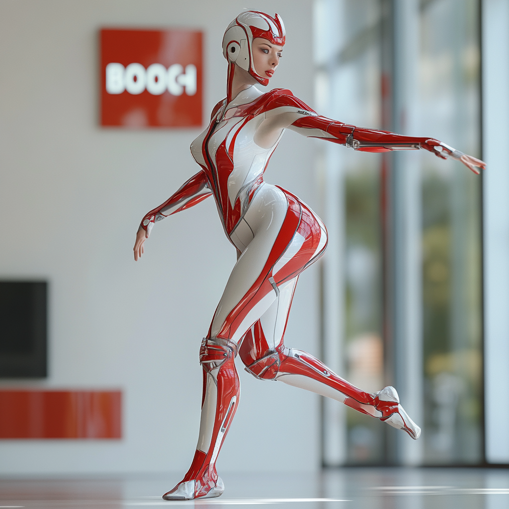 A tall modern dancer wearing red and white.