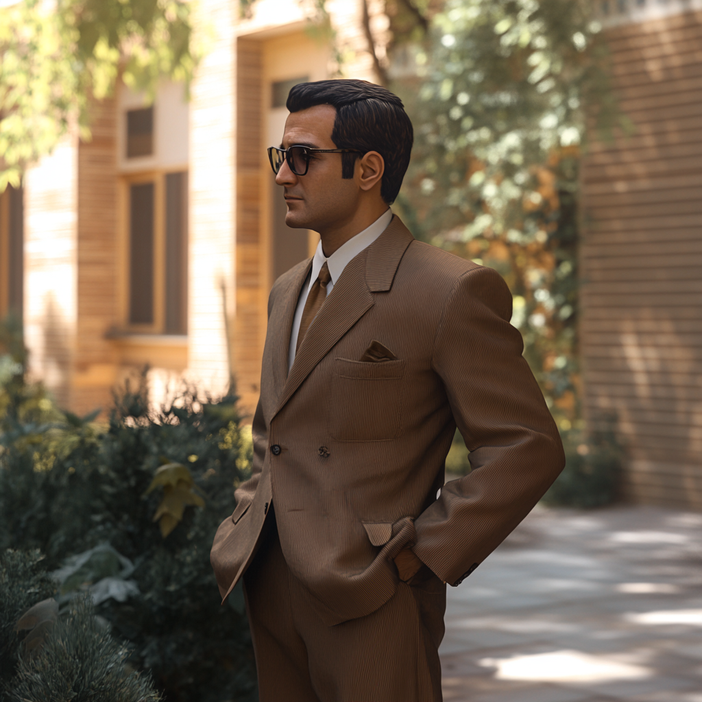 A thoughtful man in classic suit at university.