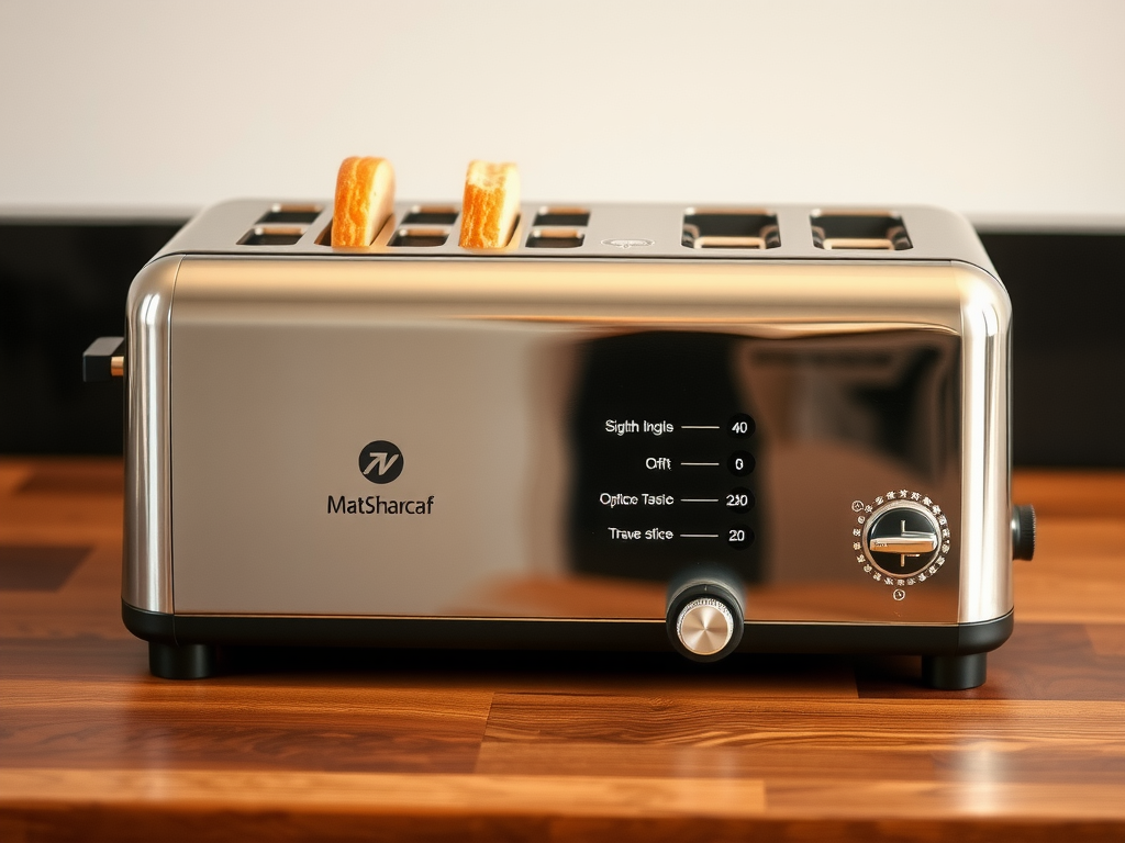 A three-slice toaster in a kitchen.