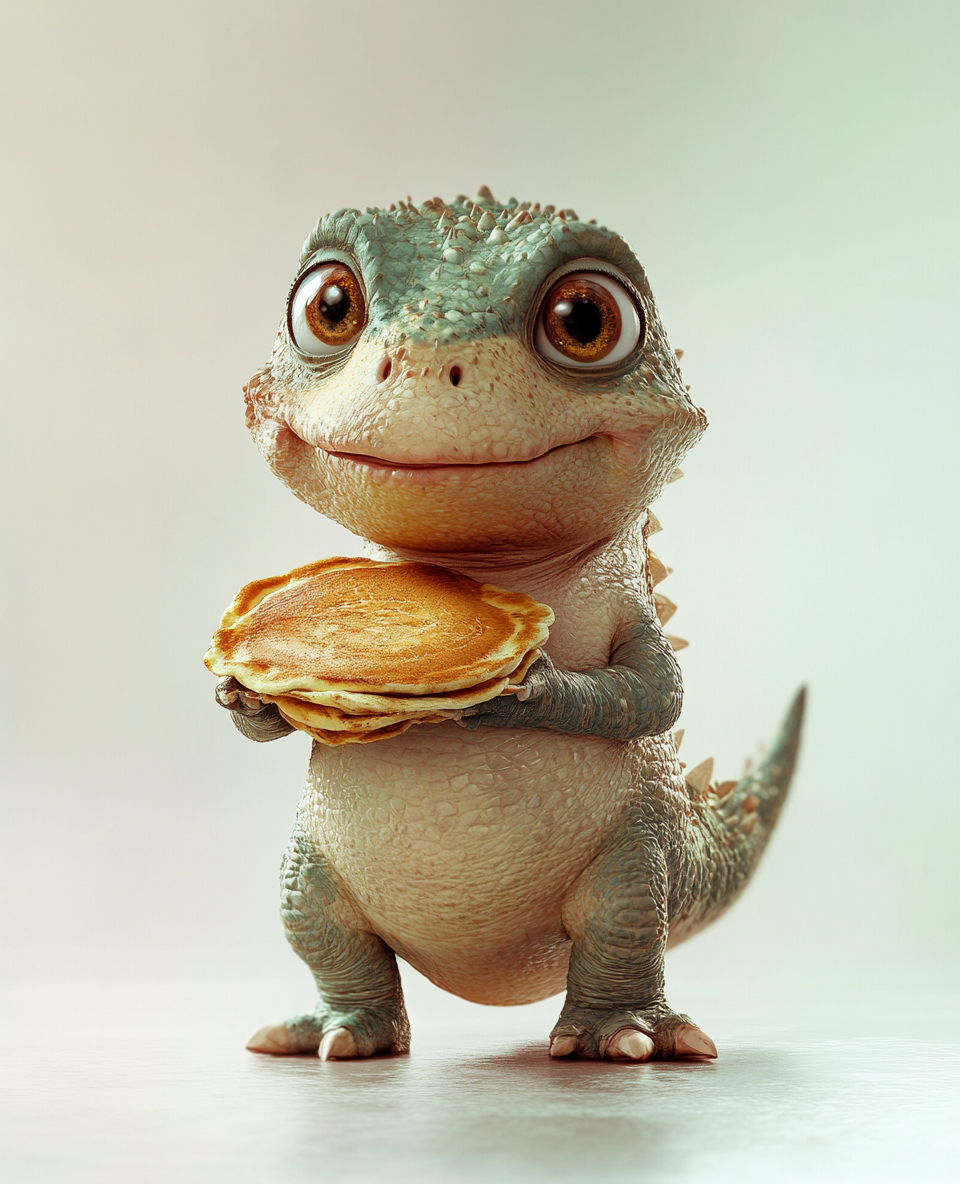 Dinosaur holding a pancake