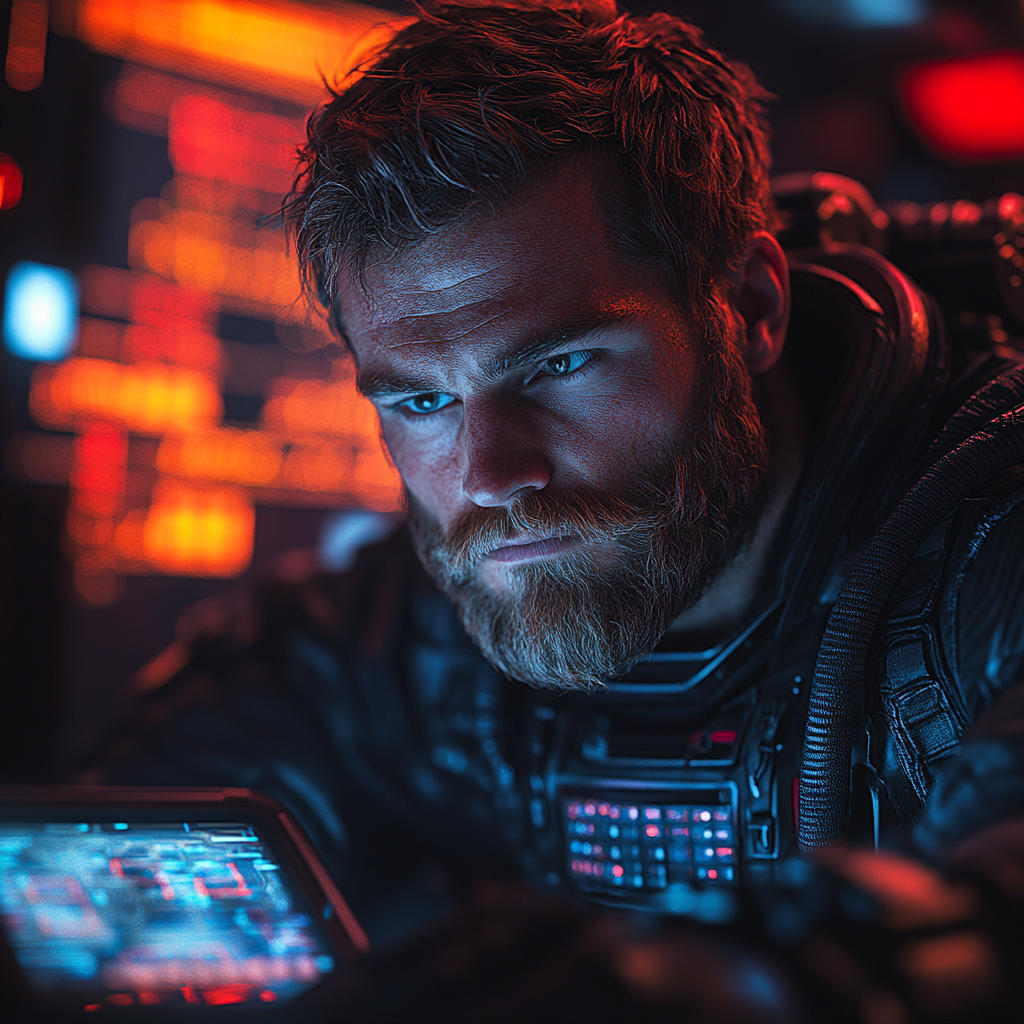 Handsome man at futuristic desk