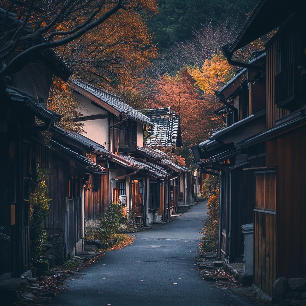 A traditional Japanese Minka in autumn day.