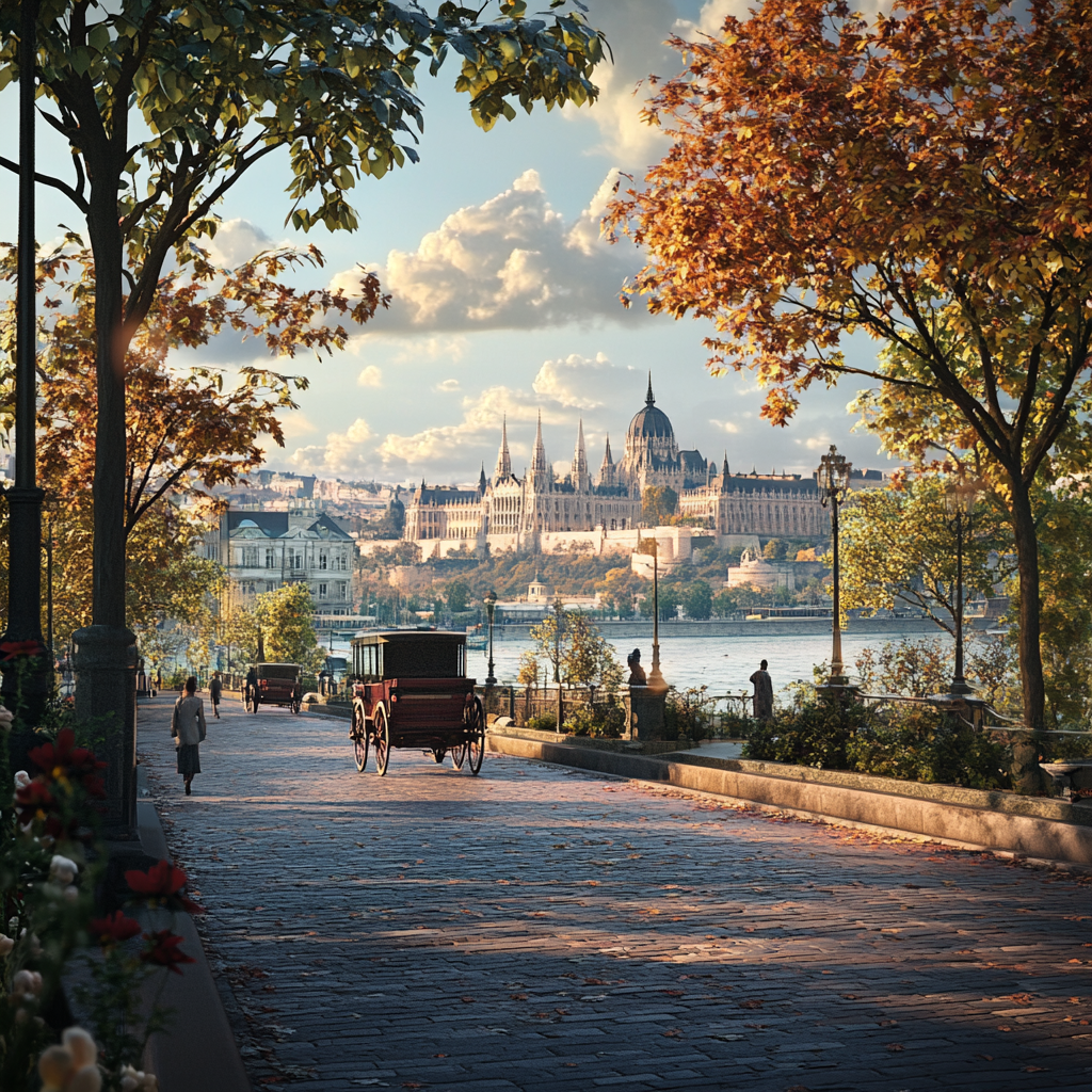 A vintage 3D image of old Budapeste city.