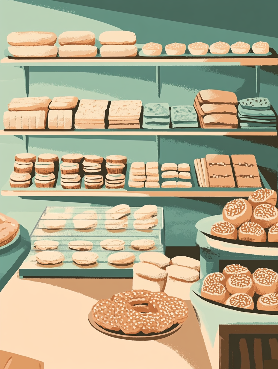 A vintage bakery with light pastel colors