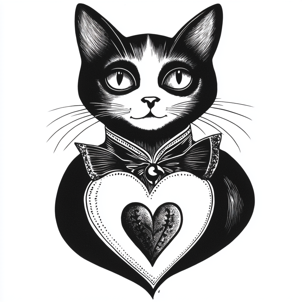 A vintage style valentines card with cute vampire cat