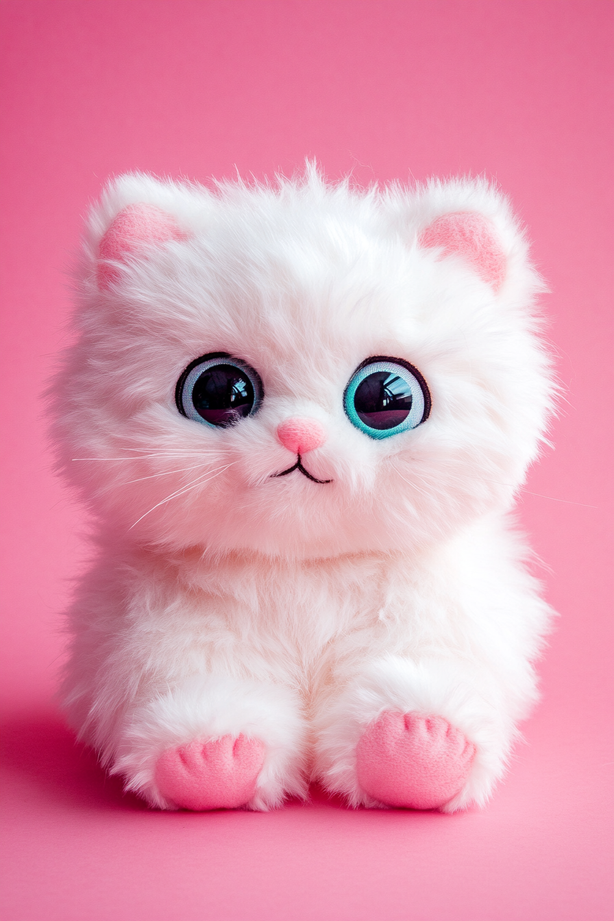 A white cat in fluffy plush toy style