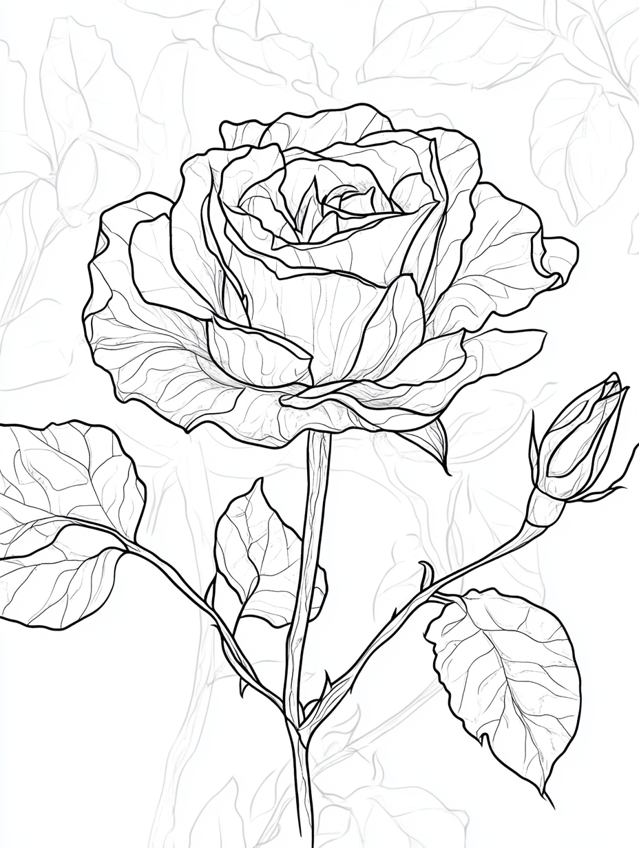 A wilted white rose on clean background for coloring.