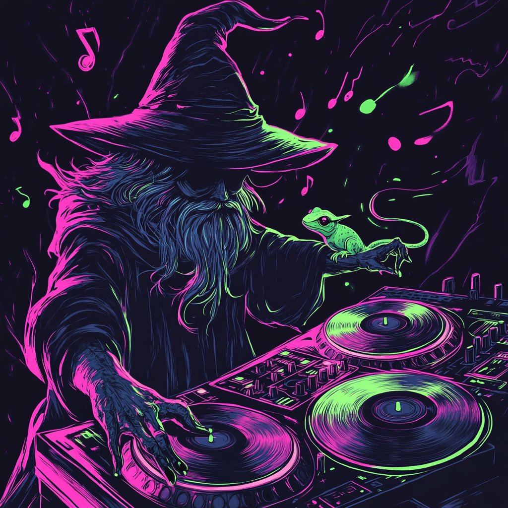 A wizard DJ plays magical music