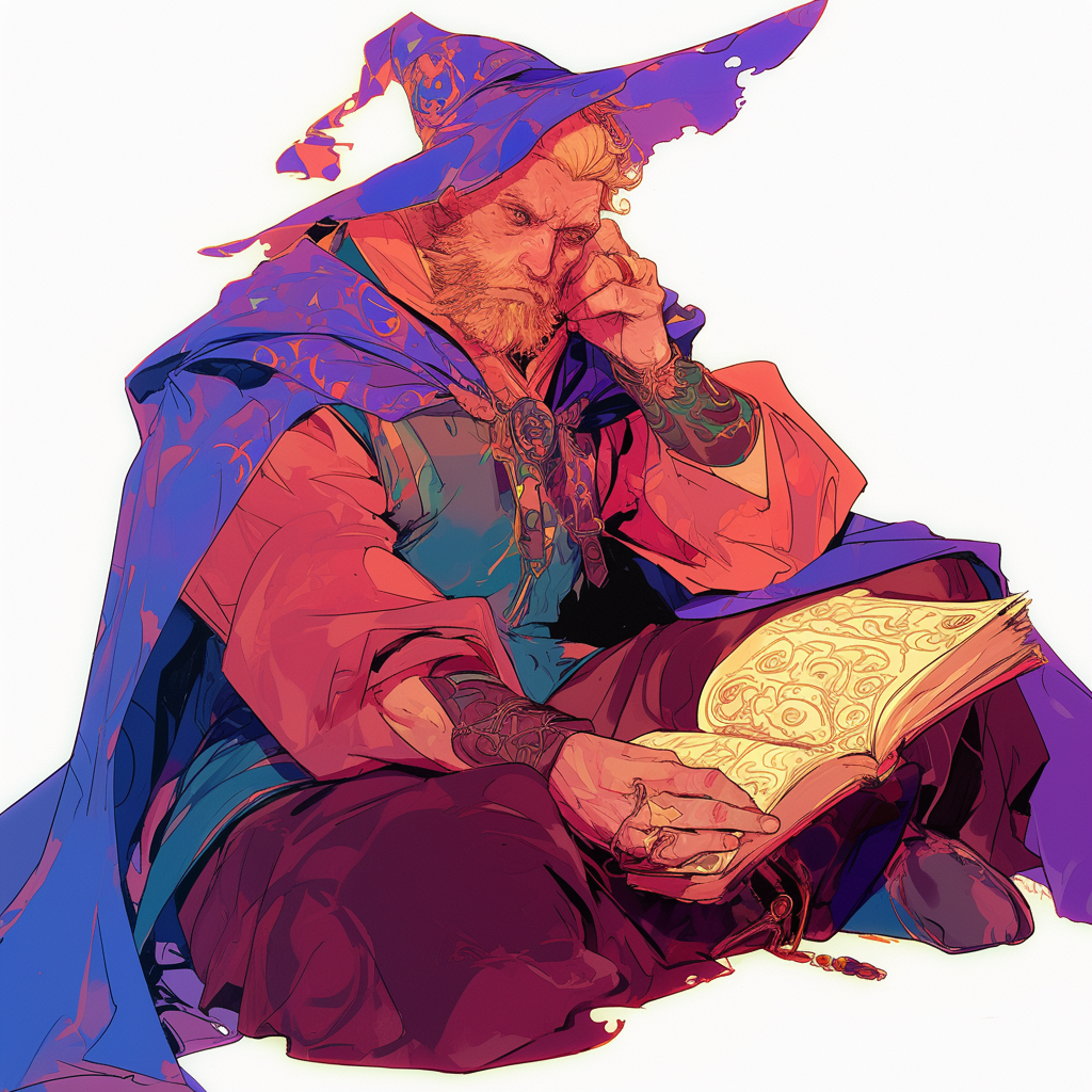 A wizard named Varric Tethras contemplates a tome