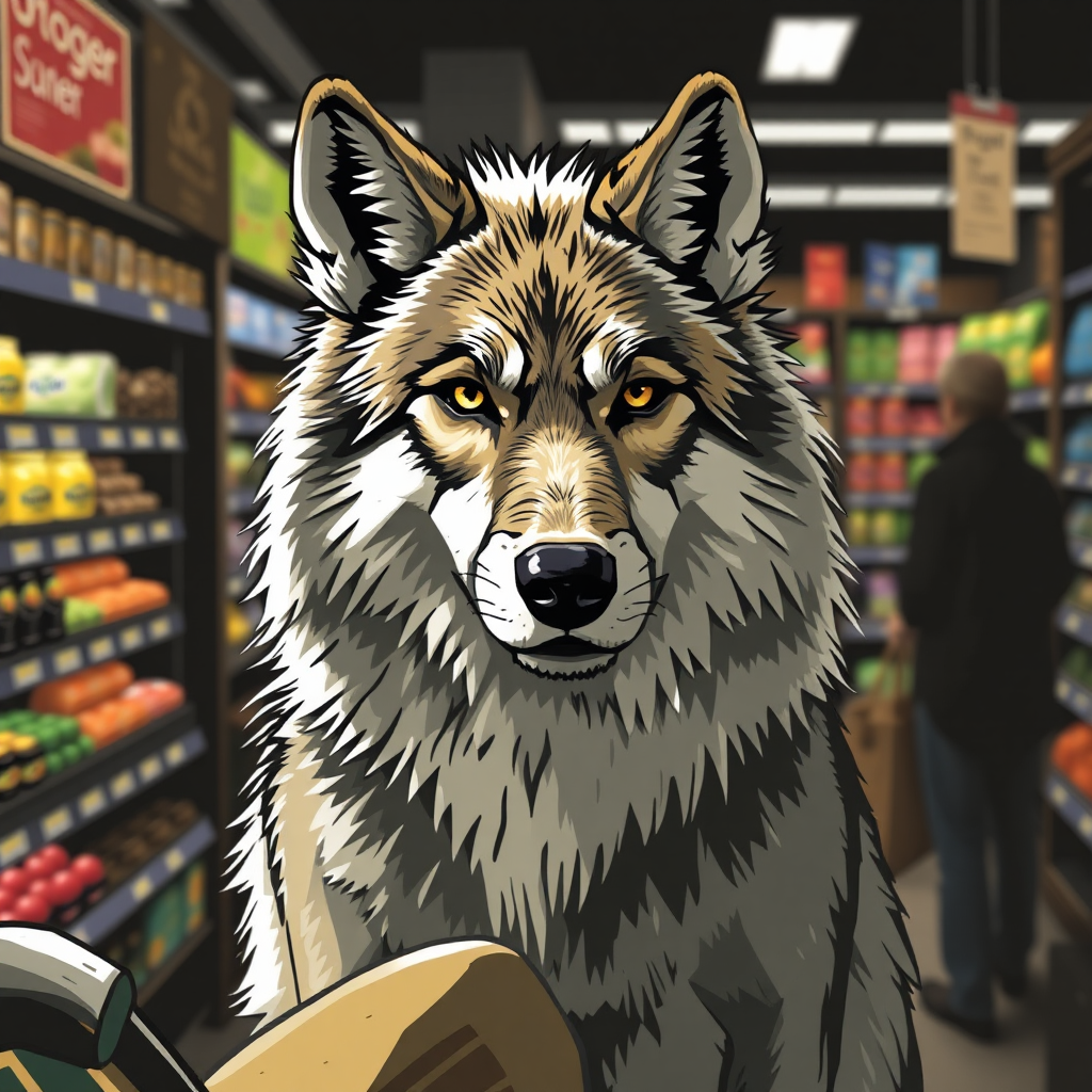 A wolf at the grocery store.