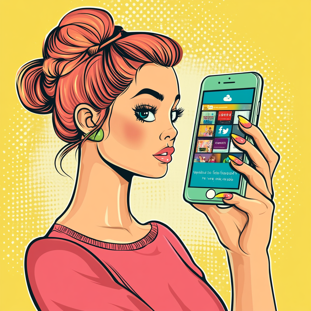 A woman's hand holding a pop art iPhone.