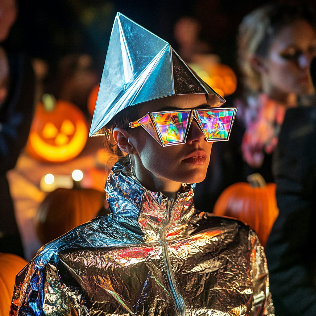 A woman at a Halloween party in space costume