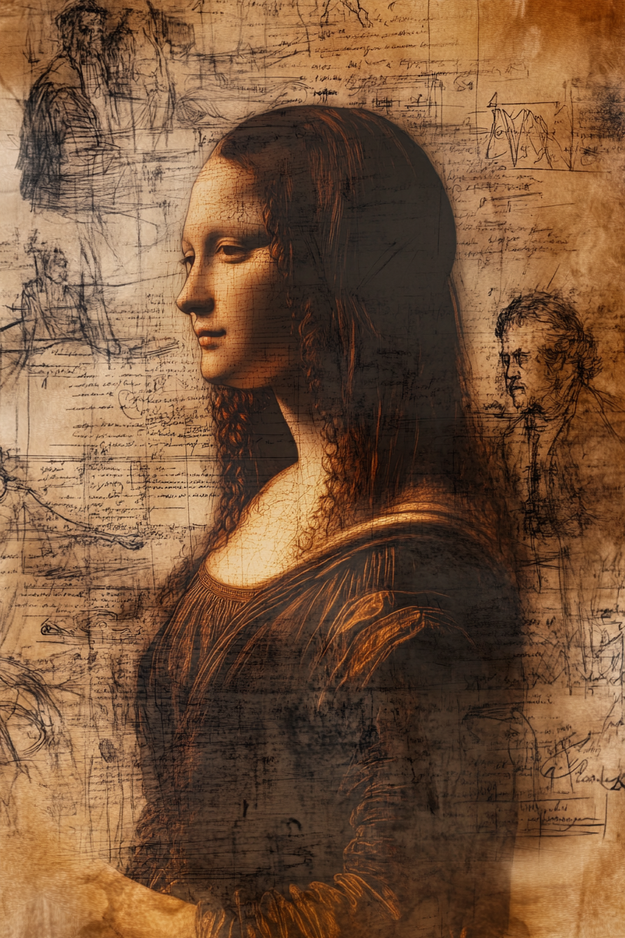 A woman combined with Leonardo da Vinci's sketch.