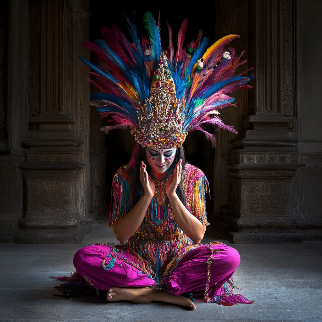 A woman dances among freaks in circus.