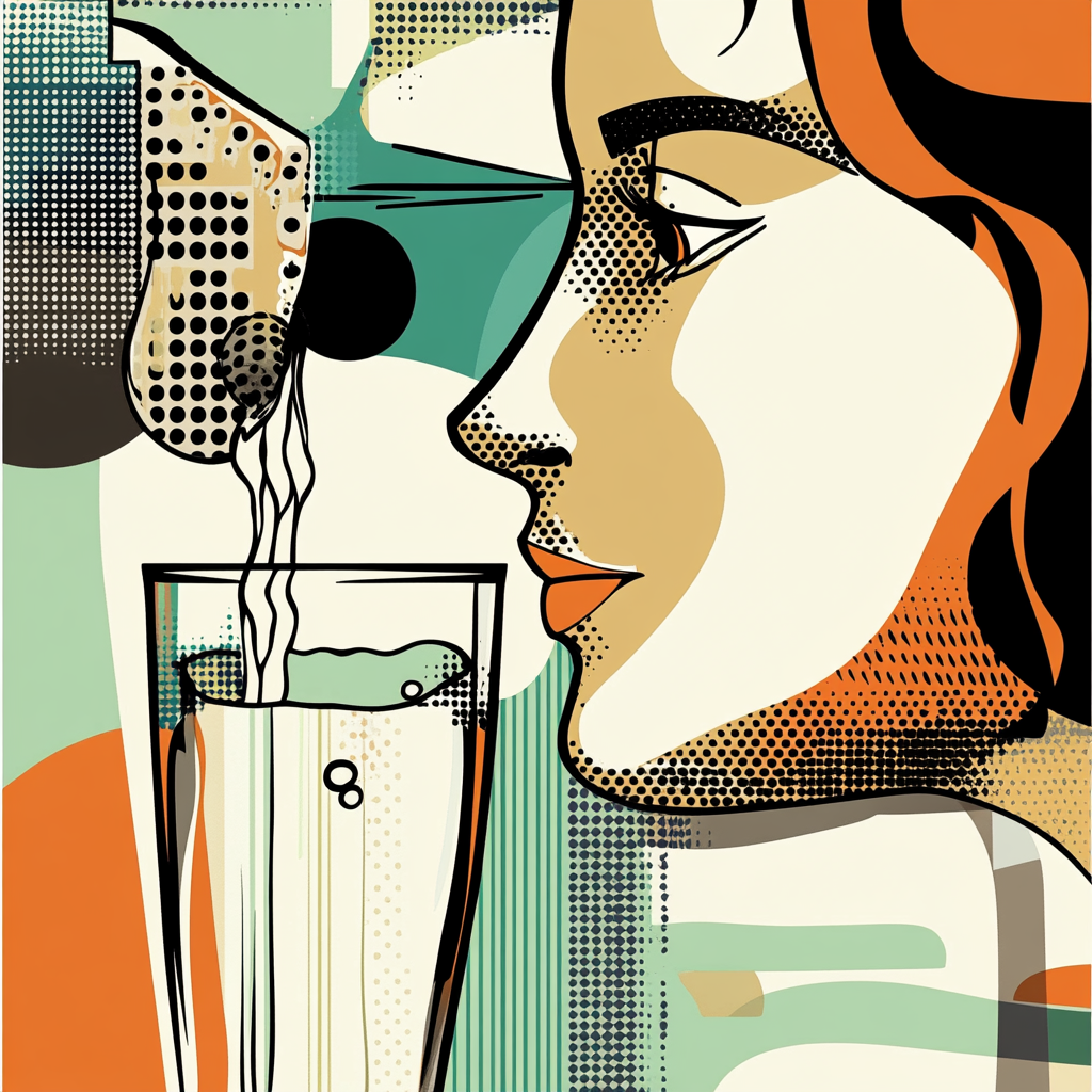 A woman pours water into a glass: illustration