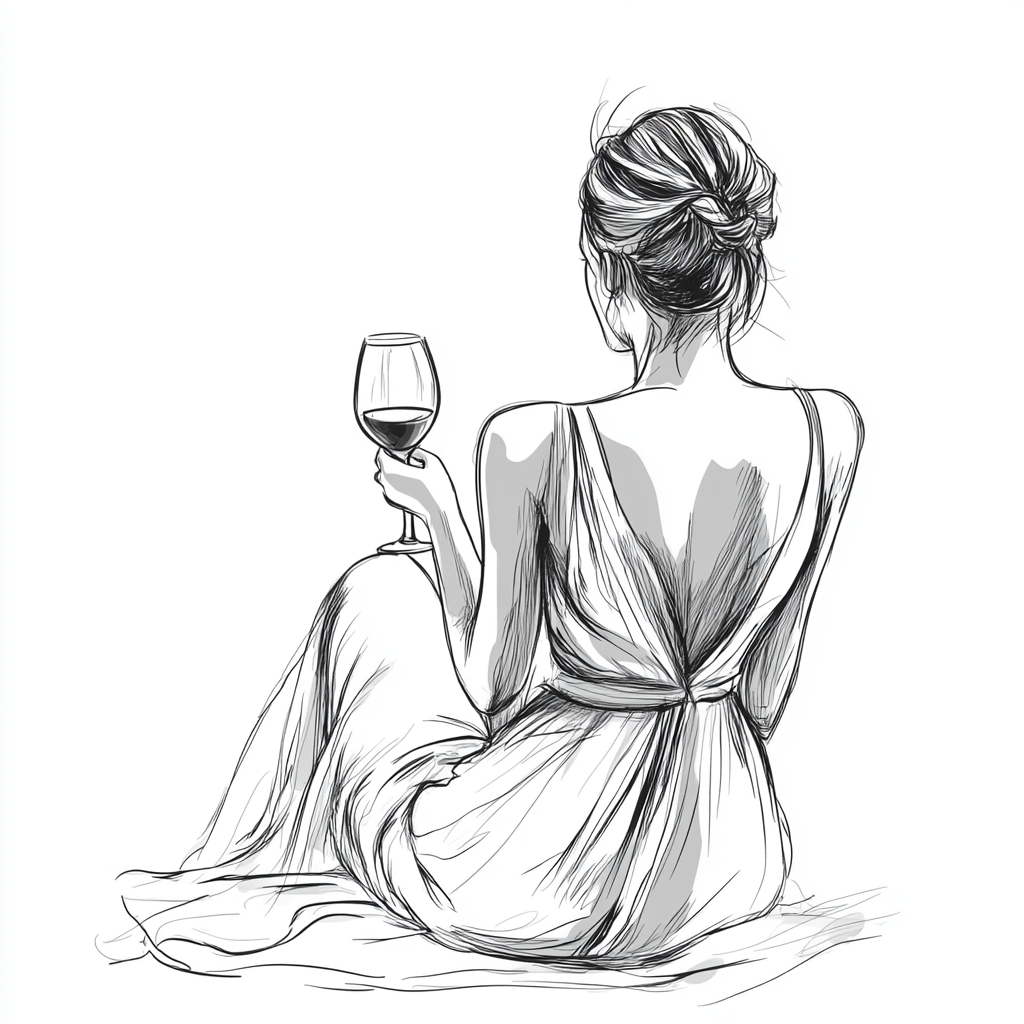 A woman sitting and talking to herself with wine.