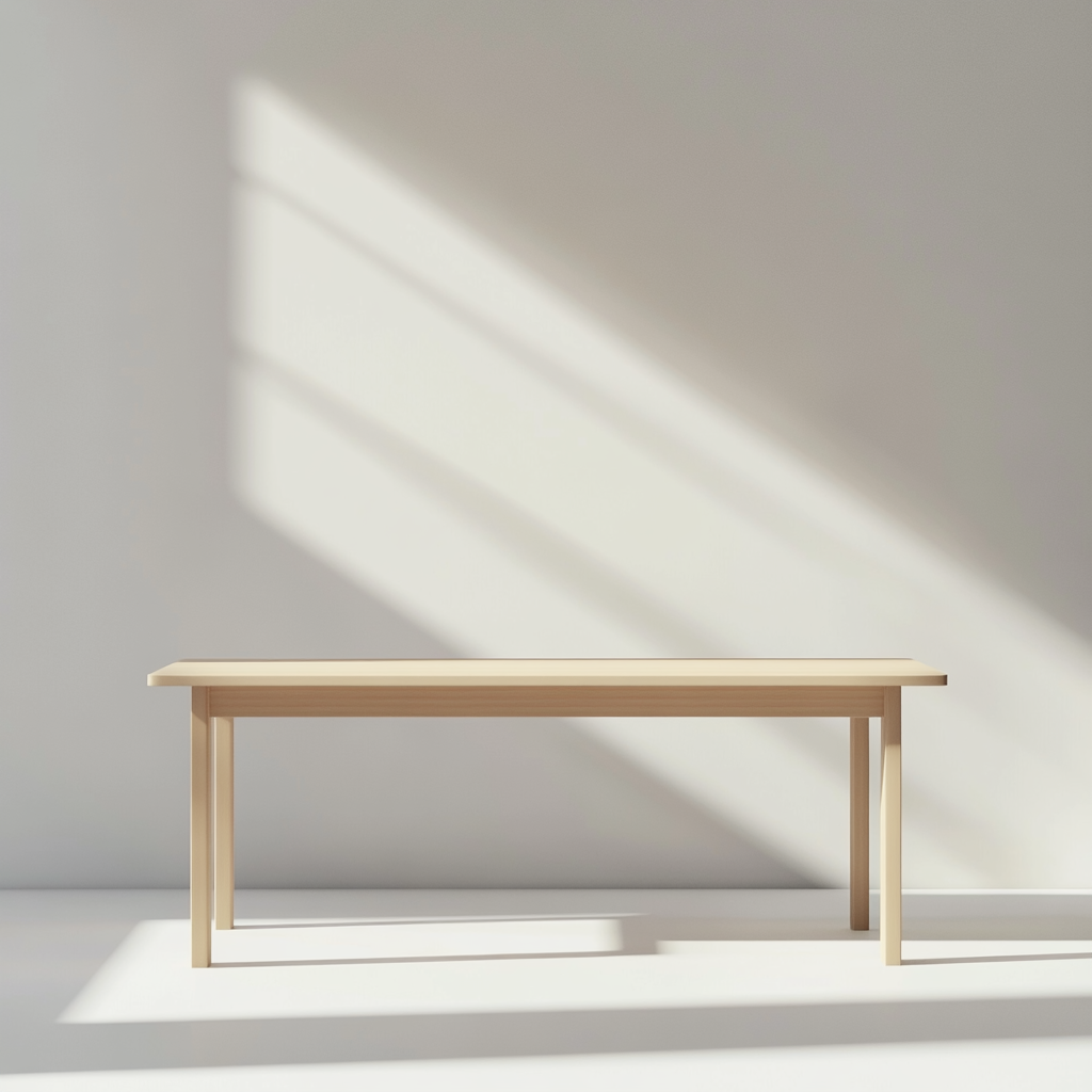 A wooden table spotlighted on grey background